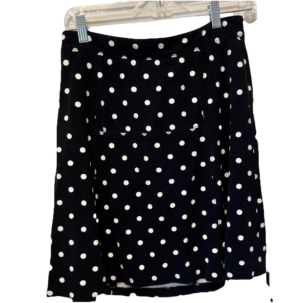 Ann Taylor Black‎ White  Polka Dot Stretch Knit Skater Skirt Size 6